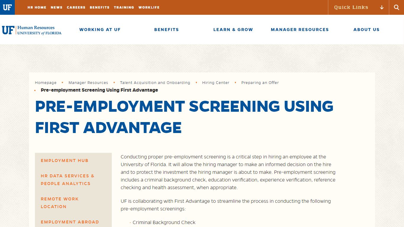 Pre-employment Screening Using First Advantage - UF Human Resources